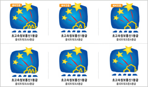 초고속 정보통신건물 1등급 + 홈네트워크건물 AA ~ 준A등급 인증마크