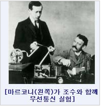 마르코니(왼쪽)가 조수가 함께 무선통신 실험